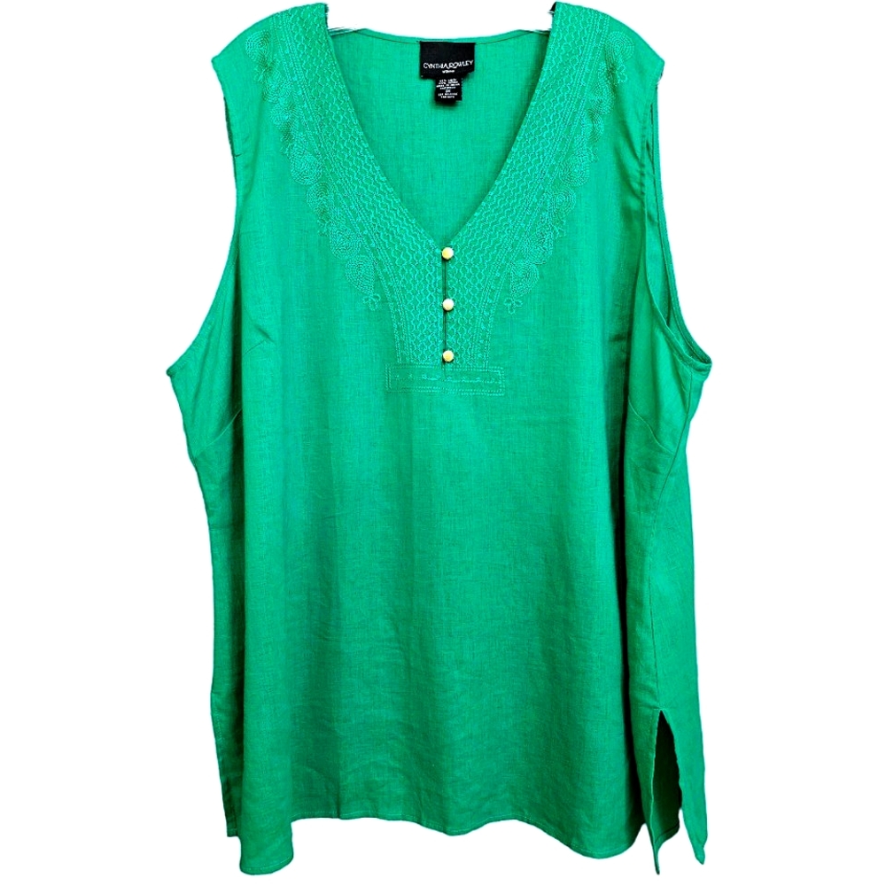 Cynthia Rowley Nwot Kelly Green Linen Blend Sleeveless Embroidered Side …
